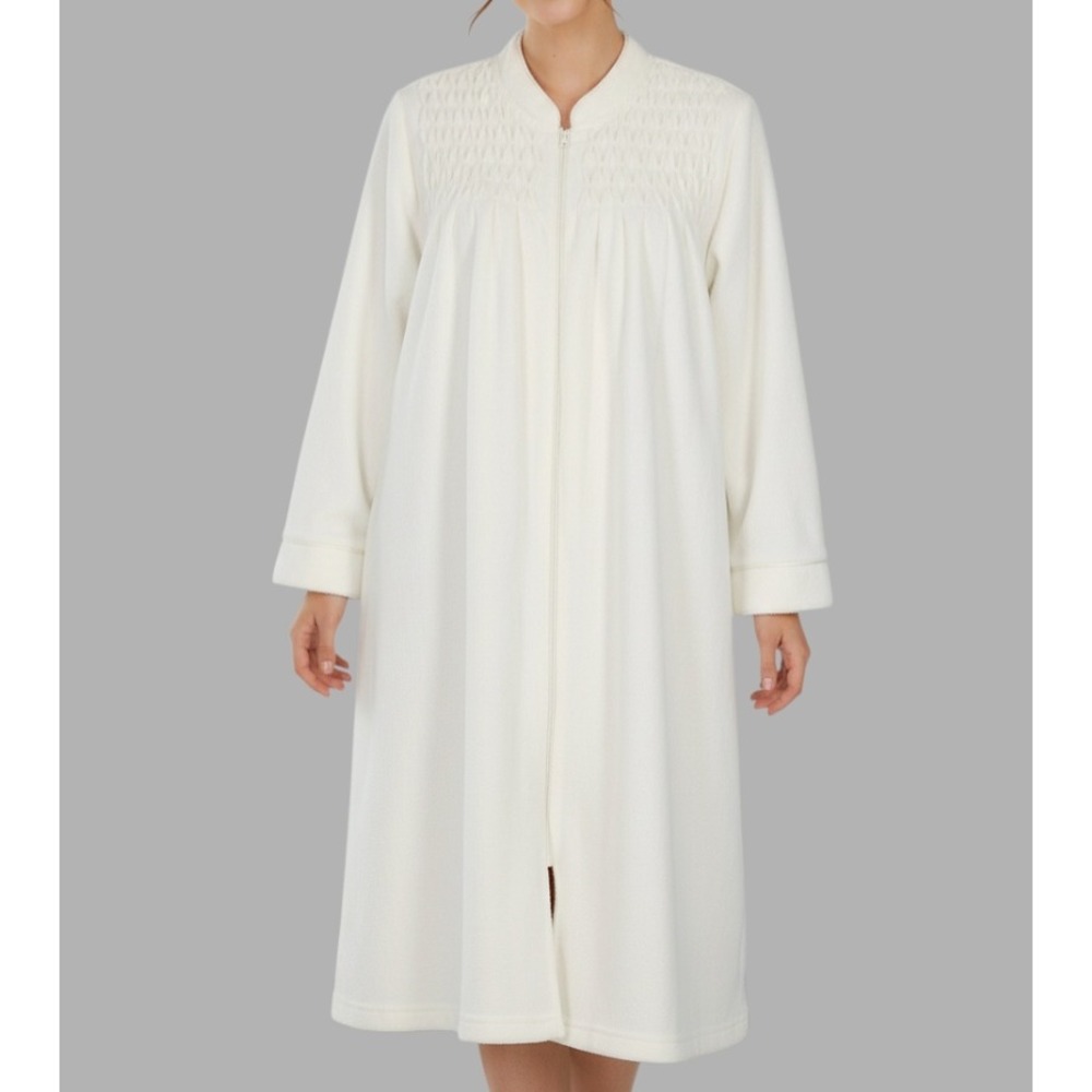 COLLETTE By MISS ELAINE White BRUSHED BACK Terry QUILTED TRIM Zip LOUNGE Robe XL